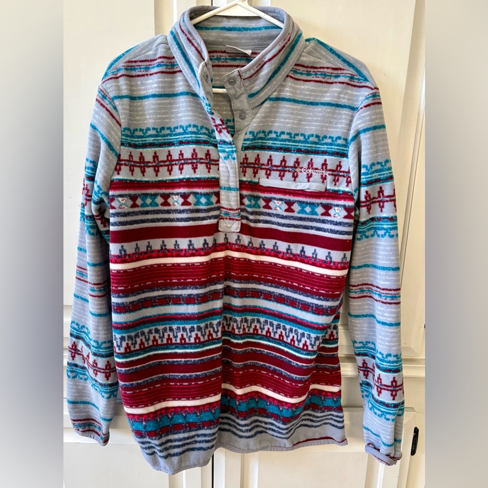 Unisex Columbia Gray and Deep Red Striped Pullover NWOT